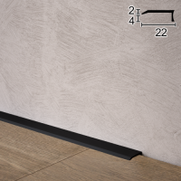 Сверхтонкий алюминиевый микроплинтус для пола Metal Plintus P-07B, 22х4х2500мм. Чёрный