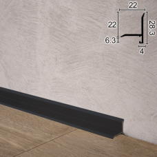 Кутовий алюмінієвий мікроплінтус для паркету Metal Plintus P-22B, 22х22х2500мм. Чорний