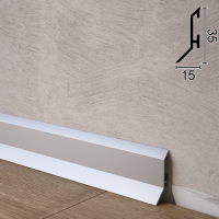 Низкий алюминиевый плинтус с увеличенным нахлёстом на пол Metal Plintus P-35, 35х15х2500мм.