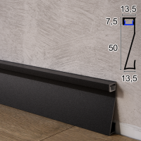 Универсальный алюминиевый плинтус с LED-подсветкой Metal Plintus P-50, 57,5х13,5х2500 мм. Чёрный