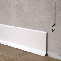 (Белый) алюминиевый плинтус для пола Metal Plintus P-60W, 60х10х2500мм.