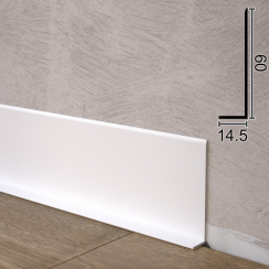 Плоский L-подібний алюмінієвий плінтус Metal Plintus Р-65W, 60х14,5х2500мм. Білий