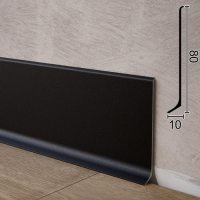 Плоский алюминиевый плинтус Metal Plintus P-80B, 80х10х2500мм. Чёрный