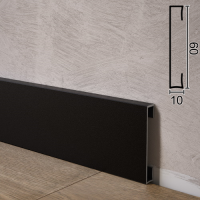 Чёрный прямоугольный плинтус алюминиевый Metal Plintus P-89B, 60х10х2500мм.