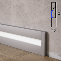 Накладной алюминиевый плинтус с LED-подсветкой Metal Plintus Р-89LED, 60х10x2500мм.