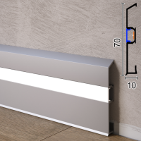Алюмінієвий плінтус з LED-підсвіткою Metal Plintus Р-95LED, 70х10x2500мм.