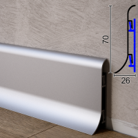 Быстросьёмный алюминиевый плинтус на кронштейнах  Profilpas Metal Line 98/7SF, 70х26х2000мм. Италия