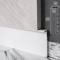 Скритий алюмінієвий плінтус Metal Plintus Р-105W, 60x15x2500mm. Білий