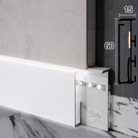Скрытый алюминиевый плинтус со LED-подсветкой Metal Plintus P-105LW, 60x10x2500мм. (Белый)