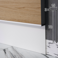 (Белый) г-образный алюминиевый плинтус Metal Plintus P-107W, 70х15х2500мм