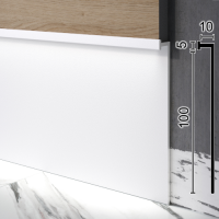 Скрытый алюминиевый плинтус под стеновые панели Metal Plintus P-110W, 100х10х2700мм. (Белый)