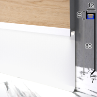  Скрытый плинтус алюминиевый с LED-подсветкой Metal Plintus P-115W, 80х12х2500мм. (Белый)