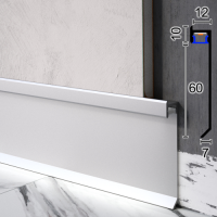 Вбудований алюмінієвий плінтус з LED-підсвіткою Metal Plintus P-116, 60х12х2500 мм.
