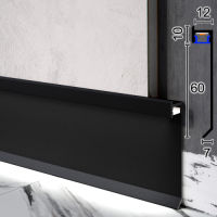  Прихований алюмінієвий плінтус з LED-підсвіткою Metal Plintus P-116В, 60х12х2500мм. Чорний
