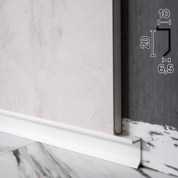 Скрытый плинтус алюминиевый для теневого шва Metal Plintus P-117W,  20х10х2500мм. (Белый)