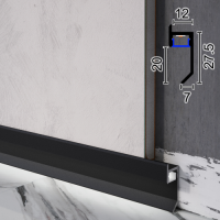 Скрытый плинтус теневого шва с LED-подсветкой Metal Plintus P-120, 20х12х2500мм. Чёрный