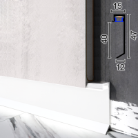 Встроенный плинтус с LED-подсветкой для паркета Metal Plintus Р-124W, 40х15х2500мм. (Белый)