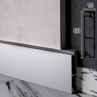 Встроенный алюминиевый плинтус с кабель-каналом Metal Plintus Р-55, высота 60 мм.